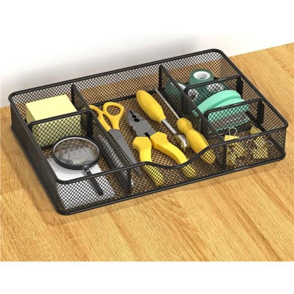 metal mesh desk drawer organizer adjustable office storage tray home drawer bin - Picture 2 of 7